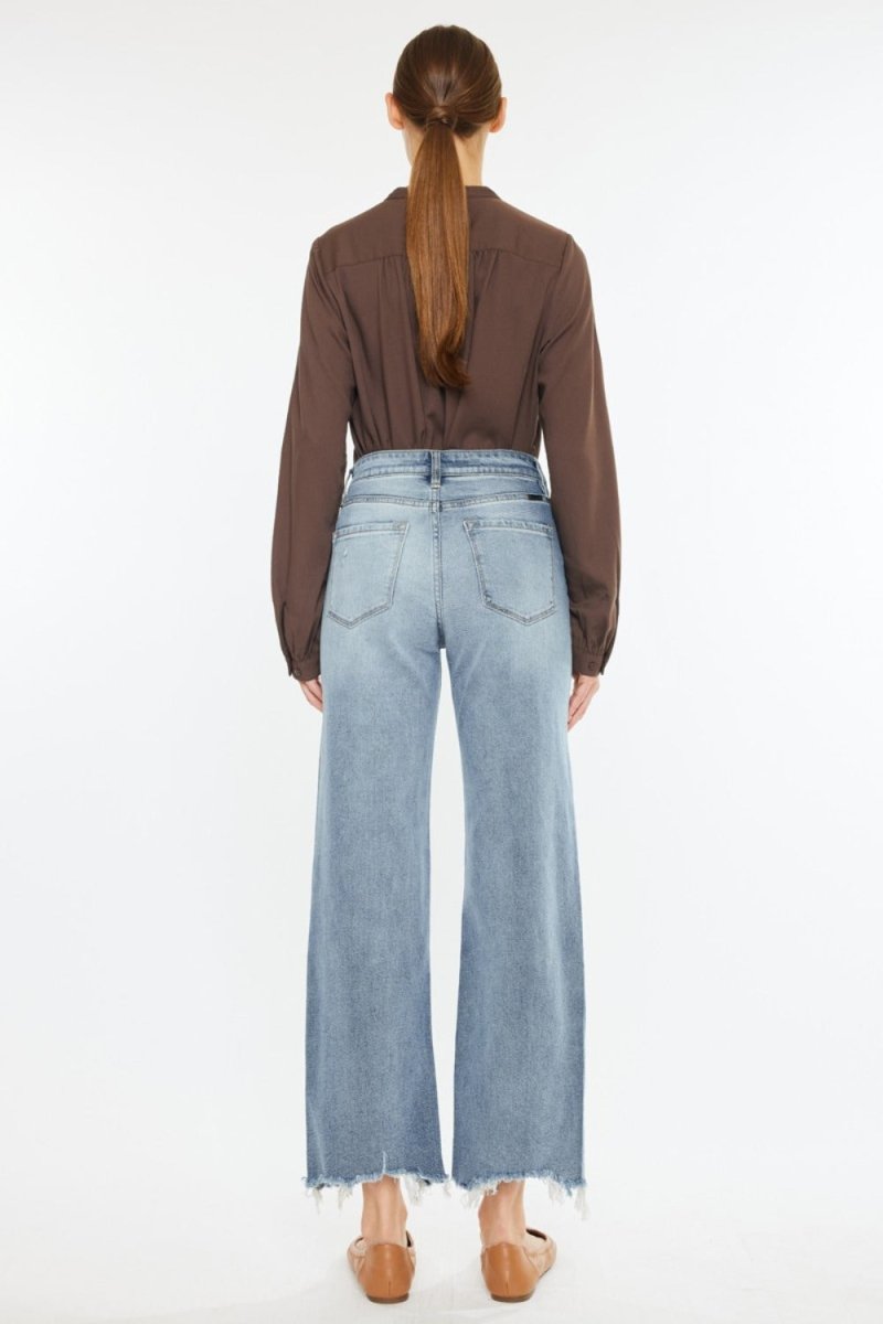 Kancan High Rise Slim Wide Leg Jeans in Light Wash - Love Salve